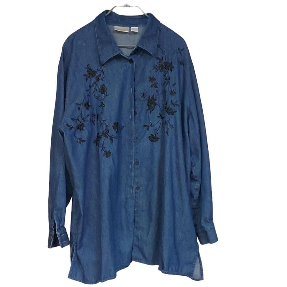 Elisabeth by Liz Claiborne Embroidered Denim Shirt Plus Size